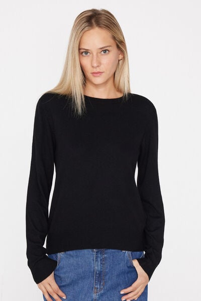 Long Sleeve Round-Neckline Heavy Sweater with Wool