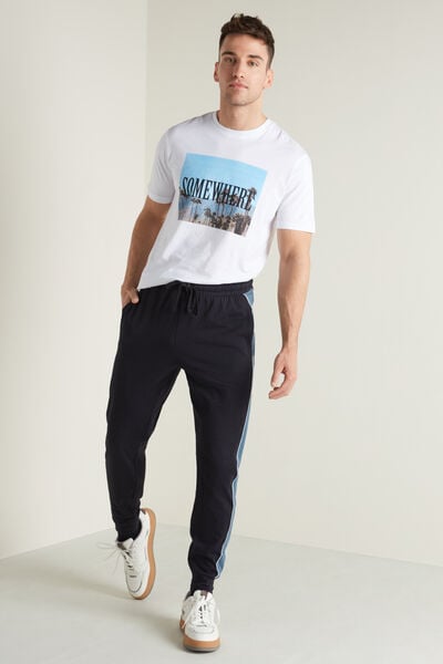 Long Cotton Trousers with Piping