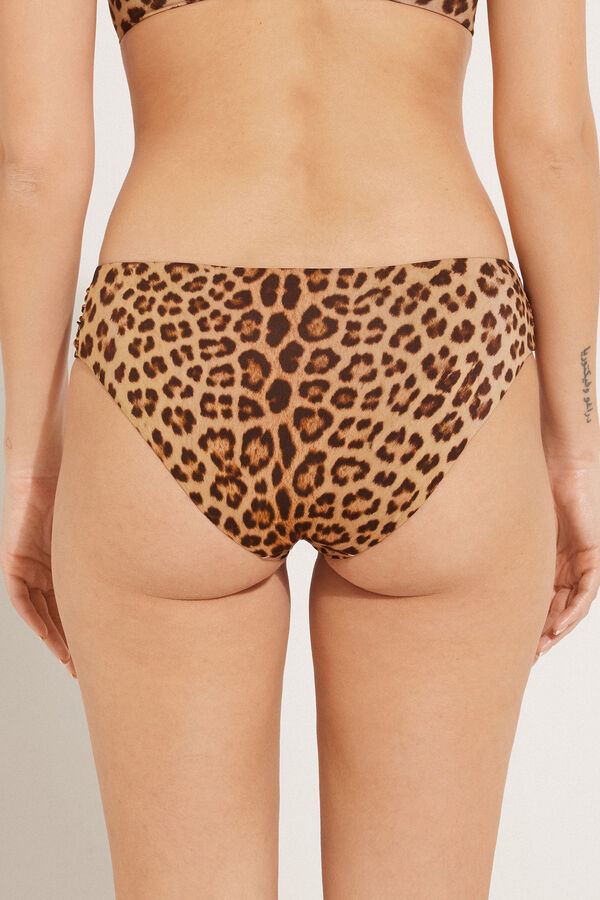 Wild Leopard High-Cut Bikini Bottoms with Gathering  