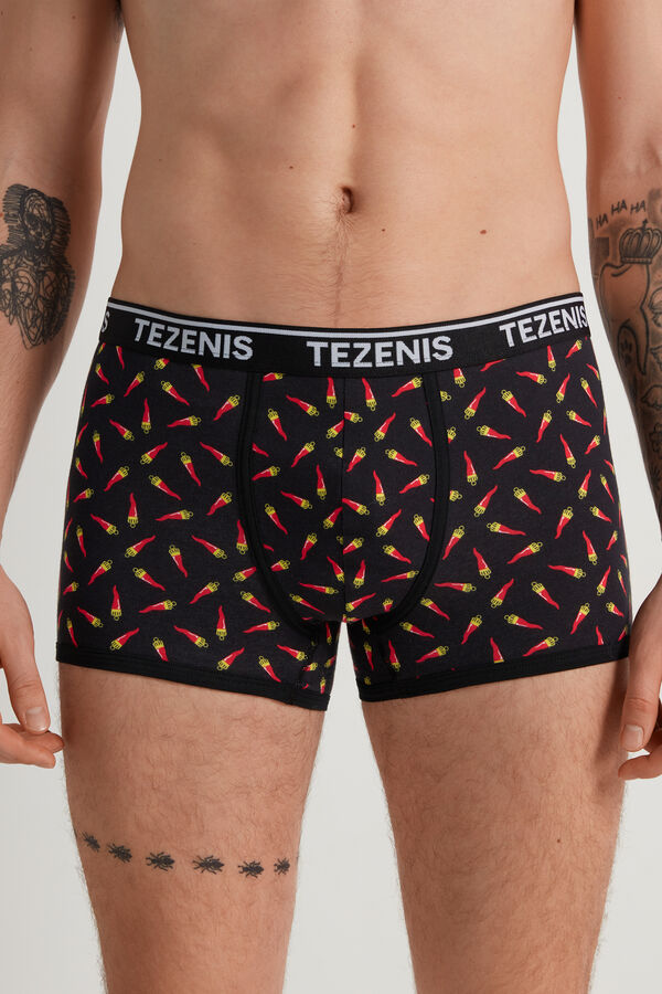 Printed Cotton Boxers with Contrasting Trim and Logo  