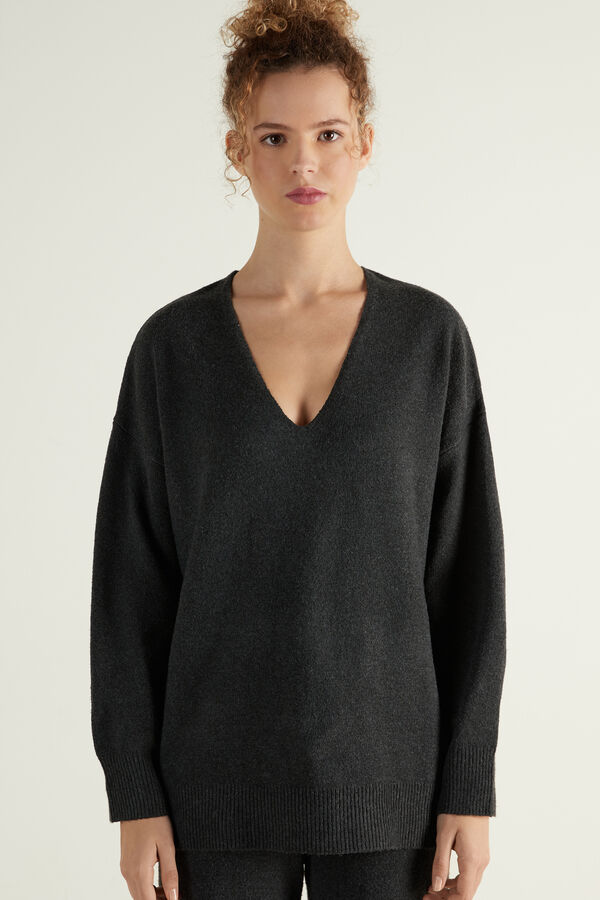 Sweter z Dekoltem w Szpic Loungewear z Tkaniny z Recyklingu  
