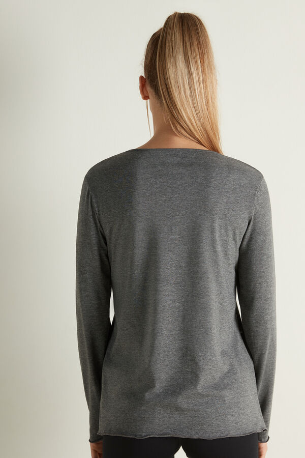 Long Sleeve Cotton Top with Rolled Hem  