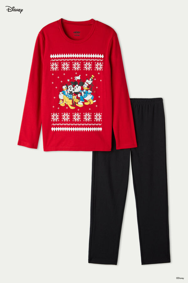 Langer Kinder-Pyjama aus Baumwolle Disney-Mickey-Weihnachtsprint  