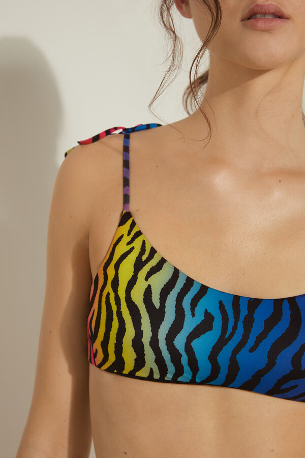 Zebra Colour Brassiere Bikini Top with Ties  