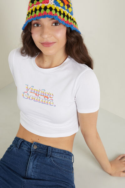 Krótki Bawełniany T-shirt z Bawełny z Okrągłym Dekoltem