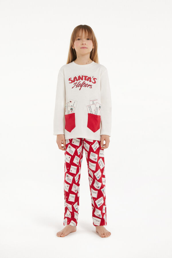 Dlouhé Dětské Pyžamo ze Silné Bavlny Vánoční Potisk Unisex  