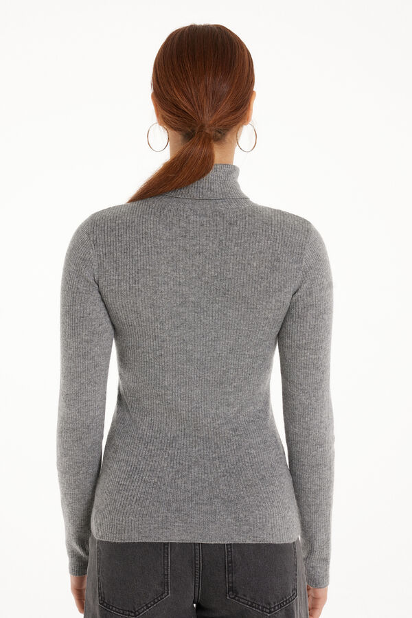 Long-Sleeved Ribbed Polo Neck Heavy Jersey with Wool  