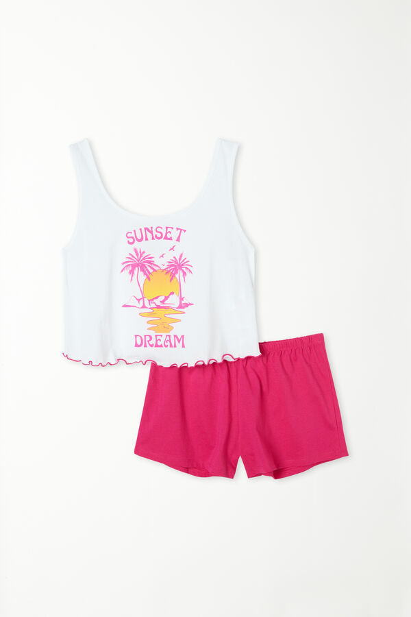Short Cotton Sunset Print Pyjamas with Wide Shoulder Straps  