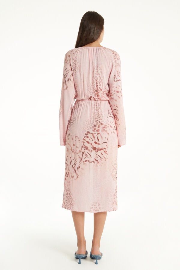 Long-Sleeved Viscose Fabric Midi Dress  