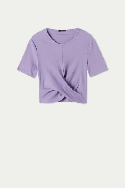 Short-Sleeved Ribbed Top with Cross Detail