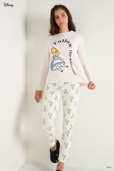 Langer Pyjama aus schwerer Baumwolle mit Disney Alice „Follow Me“ Print