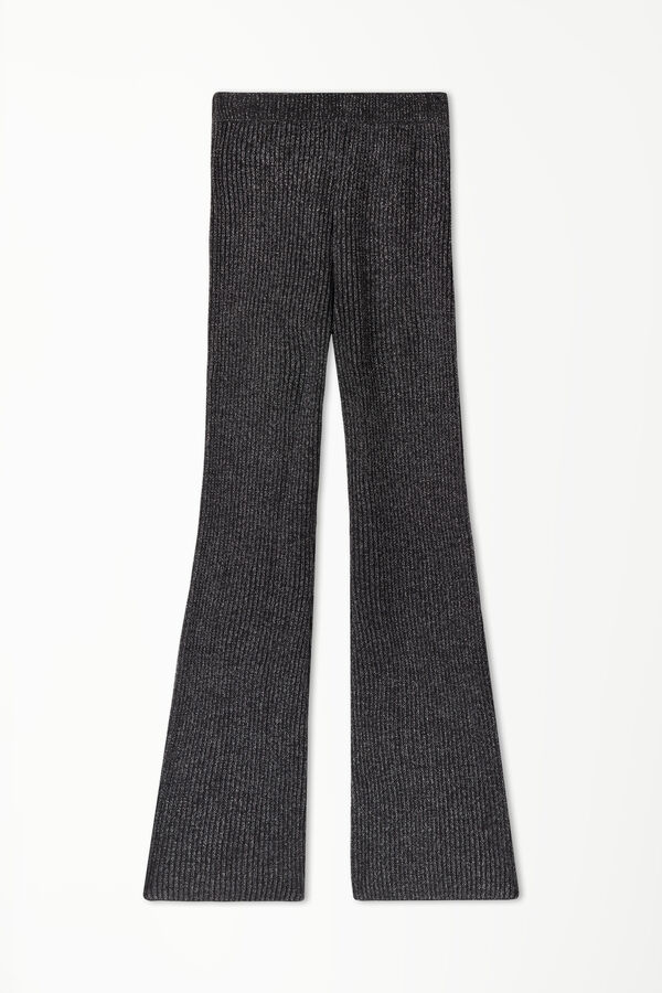 Laminated Ribbed Flared Trousers  