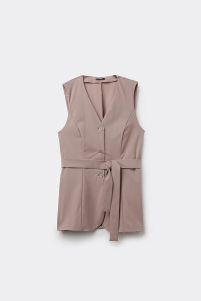 Gilet Lungo con Bottoni in Microfibra Easy Fit