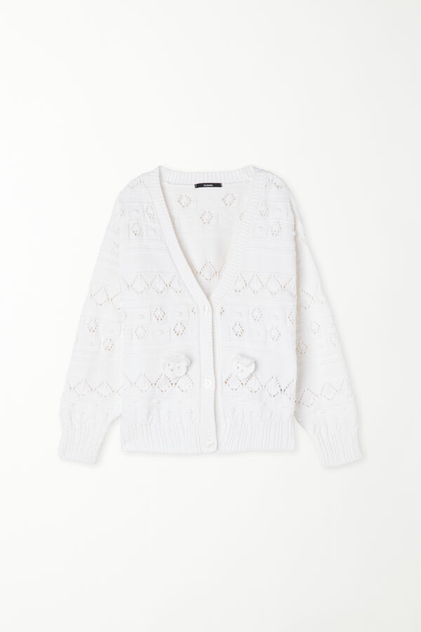 Long Sleeve Fully-Fashioned Cotton Cardigan with Applications  