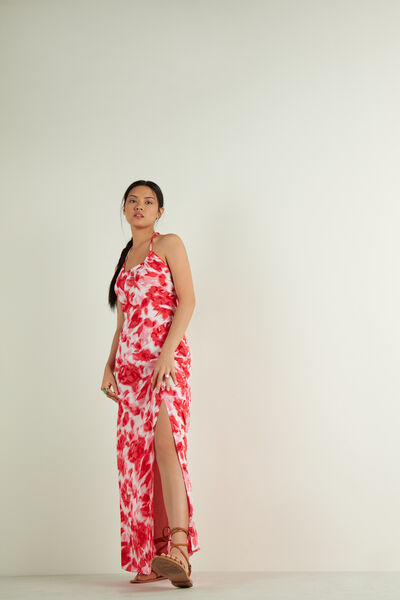 Μακρύ Φόρεμα από Βισκόζη με Print και Σκίσιμο