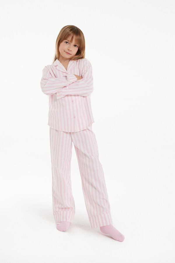 Langer Flanellpyjama mit durchgeknöpftem Oberteil für Mädchen  