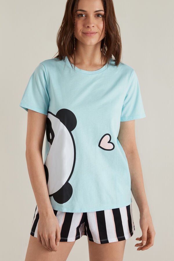 Kurzer Pyjama aus Baumwolle mit Panda-Print  