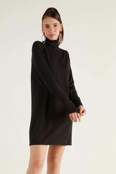 Long Sleeve Polo Neck Dress in Fully-Fashioned Fabric