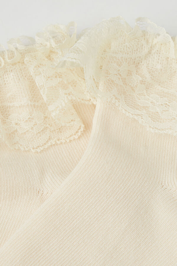 Girls’ Cotton and Lace Short Socks  