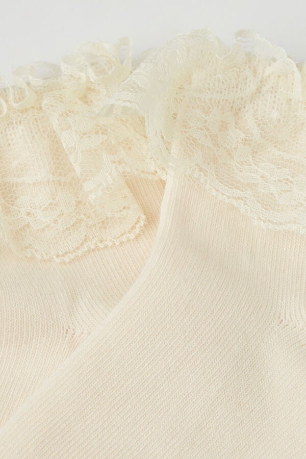 Girls’ Cotton and Lace Short Socks  