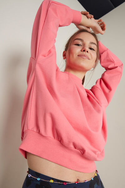 Einfarbiges Sweatshirt aus Baumwolle mit überschnittener Schulter