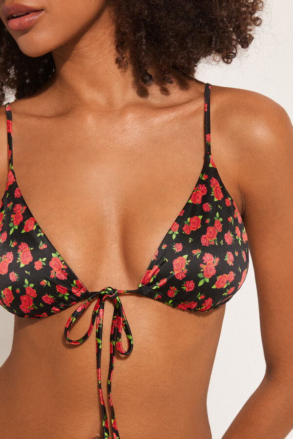 Spicy Roses Removable Cup Triangle Bikini Top  