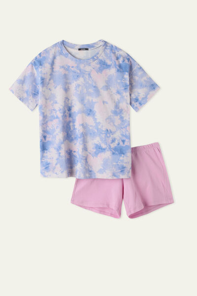 Girls’ Short Cotton Pyjamas with Tie-Dye Print