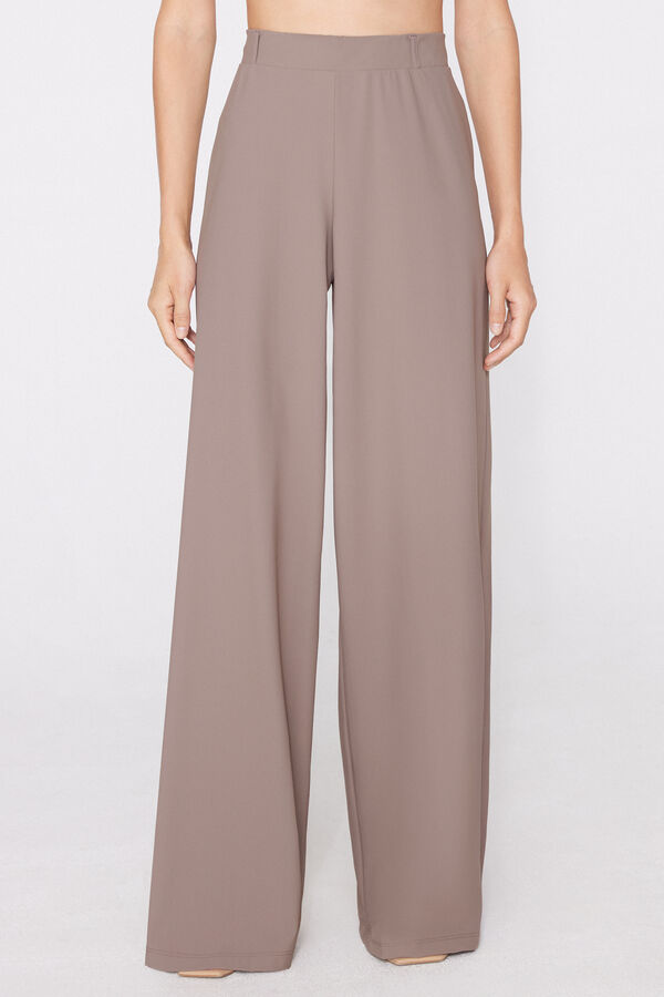 Easy Fit Microfibre Long Palazzo Trousers  