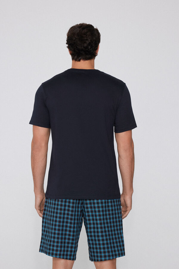 Pamut Rövid Pizsama Zsebbel és Kockás Mintával  