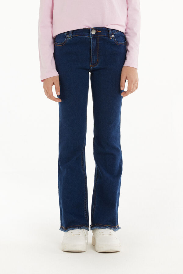 Lange Jeans-Schlaghose mit Reißverschluss und Knopf  