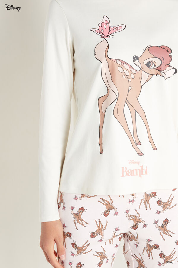 Pigiama Lungo Stampa Disney Bambi Rosa/Bianco  