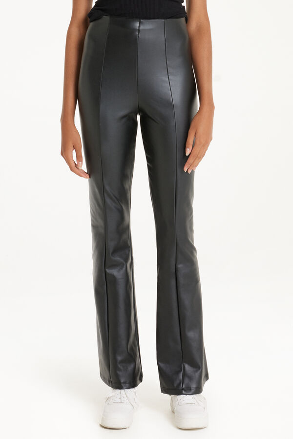 Thermal Coated-Effect Flared Trousers  