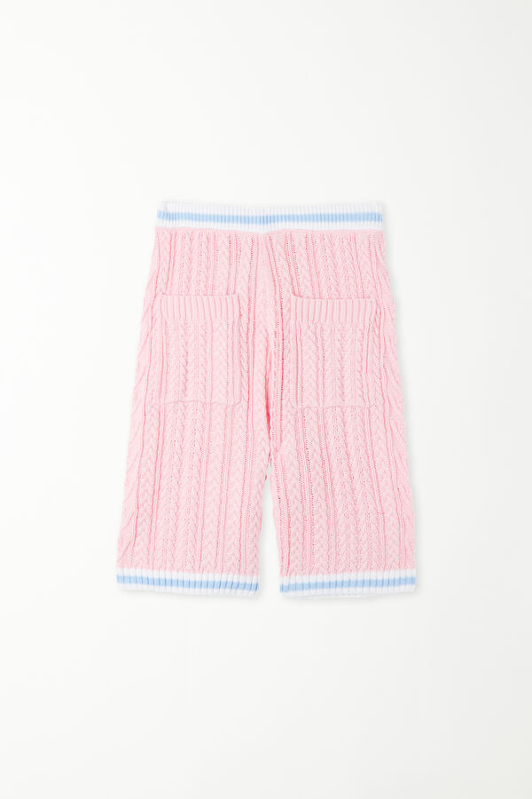 Fully Fashioned Cable-Knit Fabric Shorts with Pockets  
