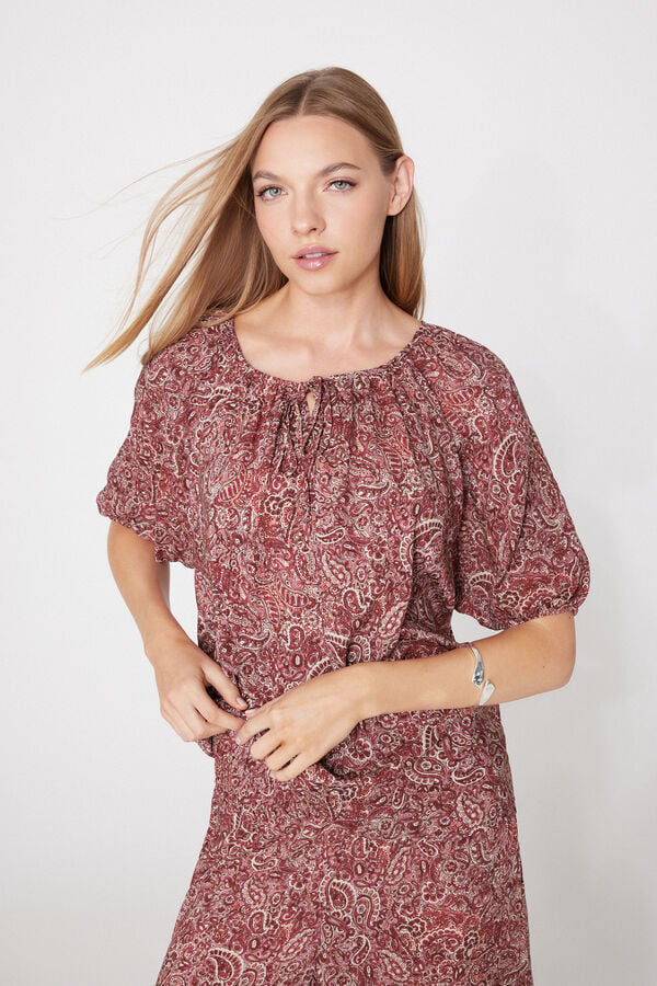 Short Sleeved Blouse in Viscose Canvas  