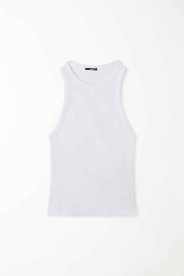 Ribbed High Neck Tank Top with Rips  