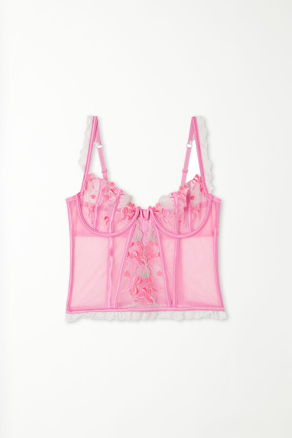 Corset Bra Top Balconette Pink Candy Lace  