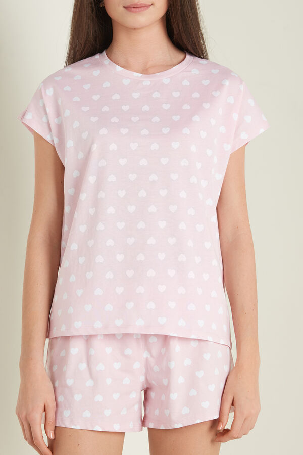 Short Sleeve Short Cotton Pyjamas with Heart Print  