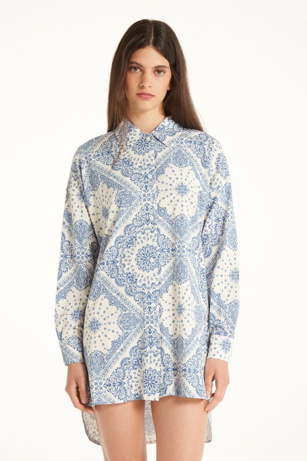 Long-Sleeved Cotton Button-Down Nightdress  