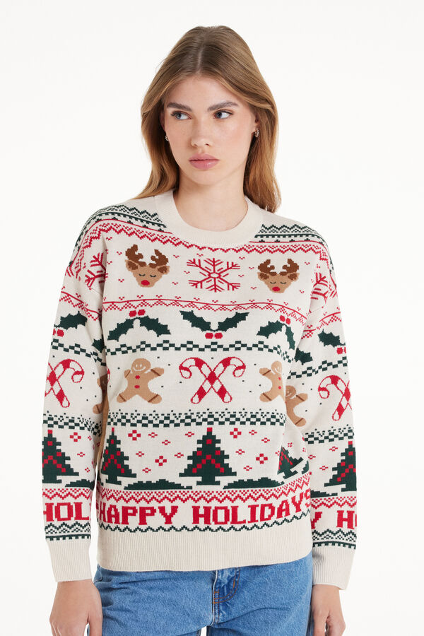 Sweter Unisex z Długim Rękawem w Bożonarodzeniowe Wzory  
