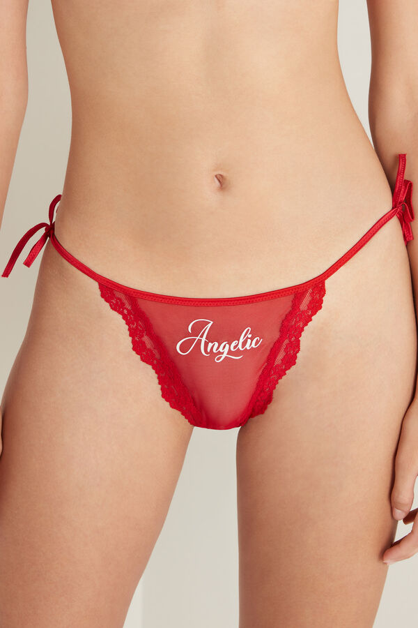 High-Cut Brazilian Panties with Tulle and Lace Straps  