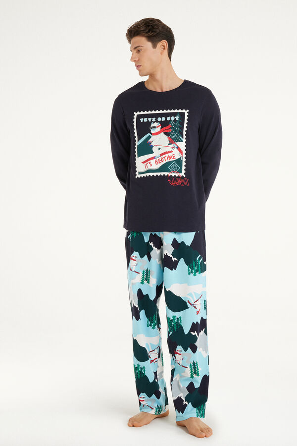 Langer Pyjama aus schwerer Baumwolle mit Yeti-Print  