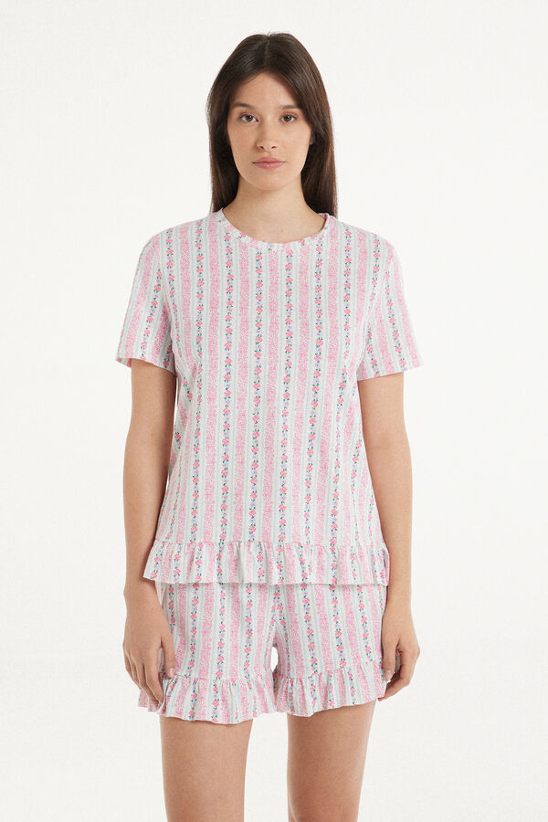 Krátké Pruhované Pyžamo z Bavlny Flowers  