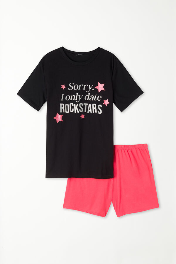 Pijama Corto de Algodón con Estampado "Rockstars"  
