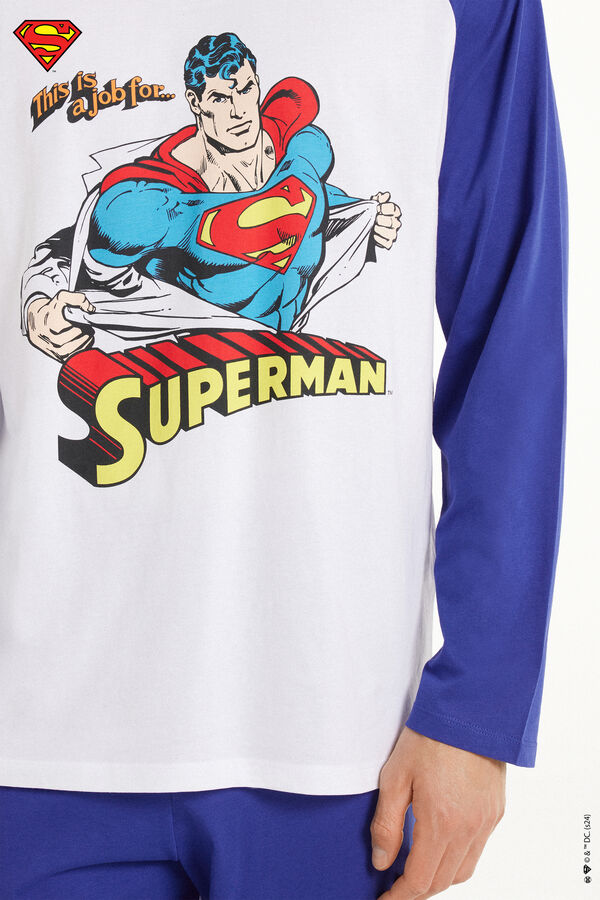 Pijama Largo de Algodón con Estampado de Superman  