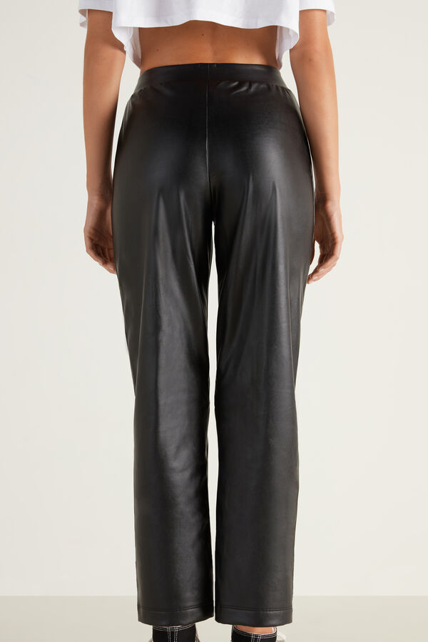 Coated-Effect Baggy Thermal Trousers with Ribbing  