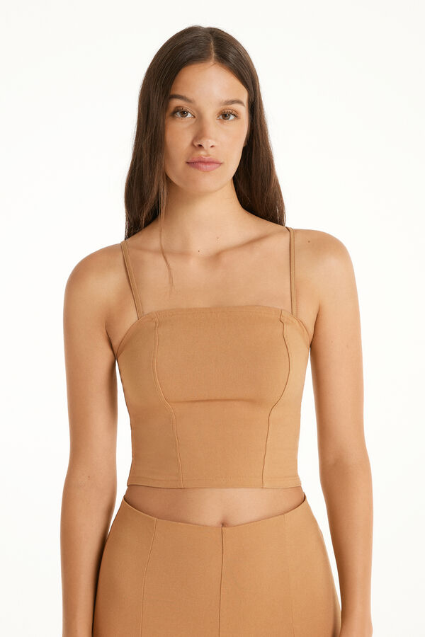 Short Stretch Canvas Top with Narrow Shoulder Straps  