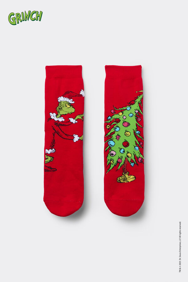 Men’s Short Non-Slip Socks with Grinch Print  