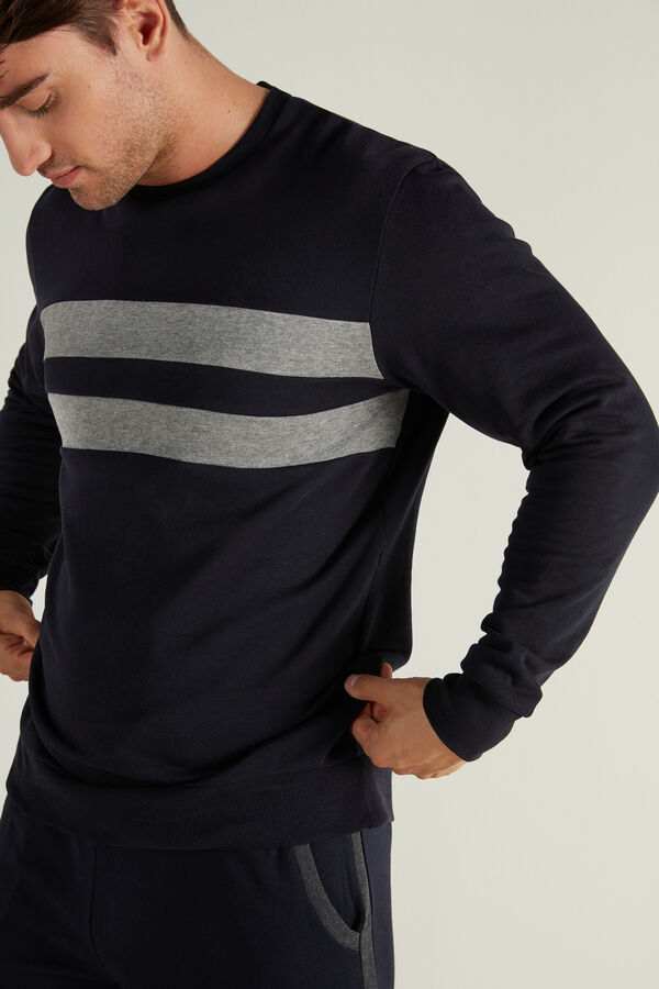 Langarm-Sweatshirt mit Rundhalsausschnitt und Streifen-Einsätzen  