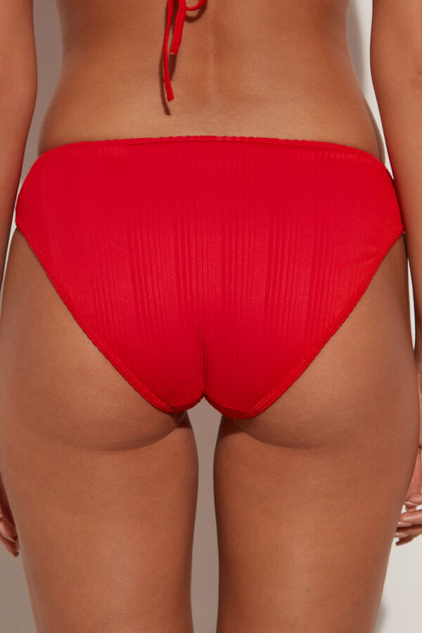 Classic Bikini Bottoms in Red Recycled Ribbed Microfibre  