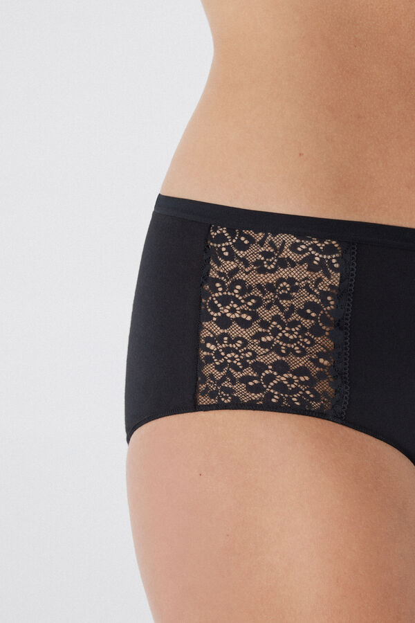 Recycled Cotton and Lace High-Leg Panties  